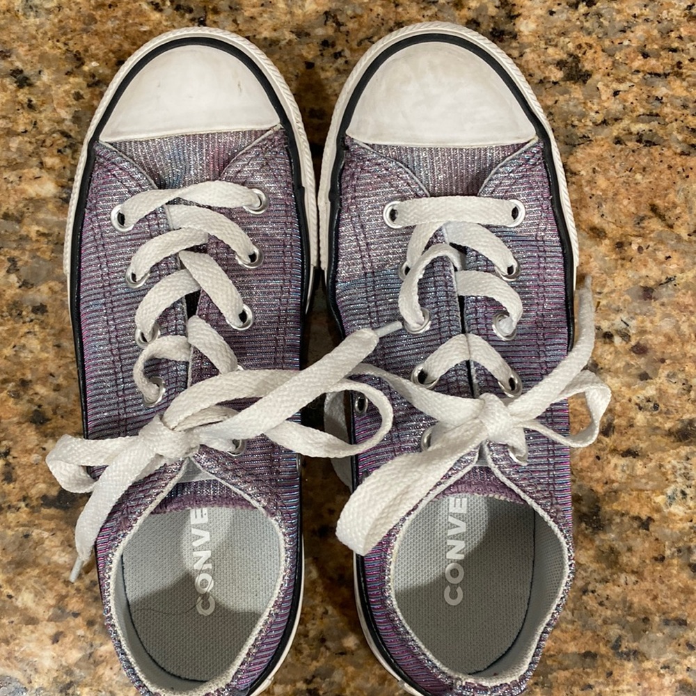Purple sparkly converse all stars low tops size 13